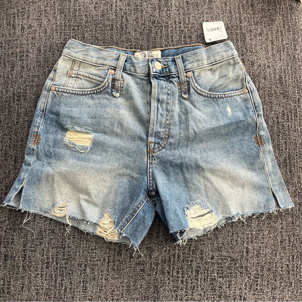 NWT Free People Light Blue Distressed Jean Shorts